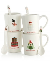 Treat your guests to a cup of hot chocolate as they come in from the cold. They will appreciate the gesture and delight in the Christmas Cut-Outs mugs, each with its own adorable holiday design and coordinating spoon. Treat your guests to a cup of hot chocolate as they come in from the cold. They will appreciate the gesture and delight in the Christmas Cut-Outs mugs, each with its own adorable holiday design and coordinating spoon.