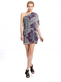 Dramatic asymmetrical ruffles give this bright floral paisley look a playful twist.Asymmetrical neckline Ruffles down one side Side zipper Fully lined About 33 from shoulder to hem Polyester Dry clean Imported Dramatic asymmetrical ruffles give this bright floral paisley look a playful twist.Asymmetrical neckline Ruffles down one side Side zipper Fully lined About 33 from shoulder to hem Polyester Dry clean Imported