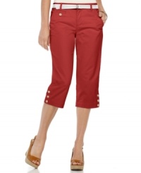 Dockers' super-soft petite capri features a hint of stretch and built-in tummy flattening features for a flattering fit. A matching belt and buttoned cuffs make for a stylish casual look! (Clearance) Dockers' super-soft petite capri features a hint of stretch and built-in tummy flattening features for a flattering fit. A matching belt and buttoned cuffs make for a stylish casual look! (Clearance)
