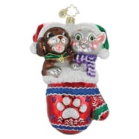 A festive pup and cat don Santa hats in this Animal Charity Awareness holiday ornament. A festive pup and cat don Santa hats in this Animal Charity Awareness holiday ornament.