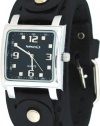 Nemesis #NE240K Men's Square Black Dial Wide Leather Cuff Band Watch