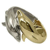 Adorable Double Dolphin Sea Life Themed Hinged Bangle Bracelet Two Tone Gold and Silver Plated Adorable Double Dolphin Sea Life Themed Hinged Bangle Bracelet Two Tone Gold and Silver Plated