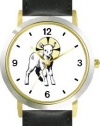 The Lamb with Halo Christian Theme - WATCHBUDDY® DELUXE TWO-TONE THEME WATCH - Arabic Numbers - Black Leather Strap-Size-Large ( Men's Size or Jumbo Women's Size )