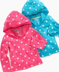 She'll look super cute and keep warm in this dot print top with hood by So Jenni. She'll look super cute and keep warm in this dot print top with hood by So Jenni.