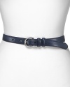 Perfect every look with polished accessories like this textured leather belt from Lauren Ralph Lauren. Designed for casual style, it's makes daytime dressing a cinch.