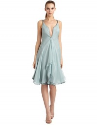 THE LOOKDeep v-neckThin straps with crisscross backCascading ruffle detailBack zip closureTHE FITAbout 42 from shoulder to hemTHE MATERIALSilkSilk linedCARE & ORIGINDry cleanMade in ItalyModel shown is 5'10½ (179cm) wearing US size 4. THE LOOKDeep v-neckThin straps with crisscross backCascading ruffle detailBack zip closureTHE FITAbout 42 from shoulder to hemTHE MATERIALSilkSilk linedCARE & ORIGINDry cleanMade in ItalyModel shown is 5'10½ (179cm) wearing US size 4.