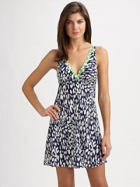 EXCLUSIVELY AT SAKS. An eye-catching geometric print in vibrant hues is this season's must-have wardrobe essential. V-neck with contrast trimSleevelessThin adjustable strapsEmpire waistFront shirringV backAbout 34 from shoulder to hemPolyesterMachine washImported EXCLUSIVELY AT SAKS. An eye-catching geometric print in vibrant hues is this season's must-have wardrobe essential. V-neck with contrast trimSleevelessThin adjustable strapsEmpire waistFront shirringV backAbout 34 from shoulder to hemPolyesterMachine washImported