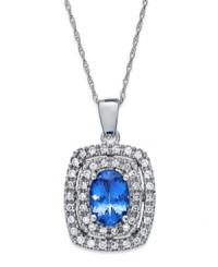 Stylish and stunning. A 14k white gold necklace truly dazzles with a tanzanite (1-1/4 ct. t.w.) pendant offset by diamonds (1/3 ct. t.w.) for an elegant touch. Approximate length: 18 inches. Approximate drop: 1/2 inch. Stylish and stunning. A 14k white gold necklace truly dazzles with a tanzanite (1-1/4 ct. t.w.) pendant offset by diamonds (1/3 ct. t.w.) for an elegant touch. Approximate length: 18 inches. Approximate drop: 1/2 inch.