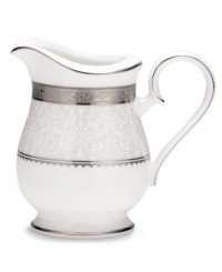 Relive the imperial grandeur with Noritake Odessa Platinum fine bone china. This impeccably styled and crafted creamer boasts a regal profile and ornate detailing fit for a royal feast. Coordinate with table settings and a full range of accessories.