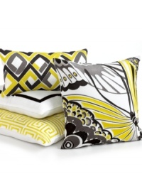 Embroidered shades of grey with vivid accents creates a geometric zigzag pattern in this decorative pillow from Trina Turk, the ideal complement to the Trellis Black comforter sets. Zipper closure. Embroidered shades of grey with vivid accents creates a geometric zigzag pattern in this decorative pillow from Trina Turk, the ideal complement to the Trellis Black comforter sets. Zipper closure.