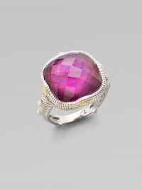 From the Contempo Collection. Cushion-cut pink corundum and black mother-of-pearl doublet sparkles in a delicate sterling silver setting.Pink corundumBlack mother-of-pearlSterling silverWidth, about ¾Imported From the Contempo Collection. Cushion-cut pink corundum and black mother-of-pearl doublet sparkles in a delicate sterling silver setting.Pink corundumBlack mother-of-pearlSterling silverWidth, about ¾Imported