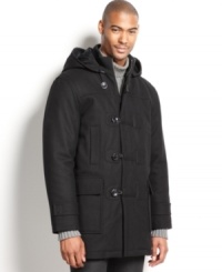 Layer on style and comfort with this sharp wool-blend toggle coat from Sean John. Layer on style and comfort with this sharp wool-blend toggle coat from Sean John.