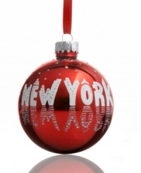 Have a New York ball. In shiny red with snow-white text and silver glitter dots, this cheery ornament celebrates the big city's busiest season. Have a New York ball. In shiny red with snow-white text and silver glitter dots, this cheery ornament celebrates the big city's busiest season.