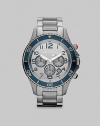 Make a statement in this technical timepiece with a stainless steel case, enamel accents and a brushed and polished link bracelet.Chronograph dialRound bezelWater resistant to 5ATMDate display at 5 o'clockSecond handStainless steel case: 46mm(1.81)Stainless steel link braceletImported