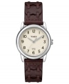 Stitch together your ideal casual look with this stylish leather watch from Timex.