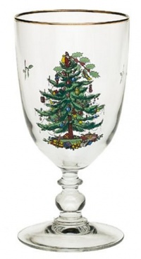 Spode Christmas Tree 16-Ounce Pedestal Goblets with Gold Rims, Set of 4 Spode Christmas Tree 16-Ounce Pedestal Goblets with Gold Rims, Set of 4