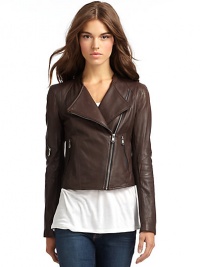 THE LOOKMockneckAsymmetrical zip frontFront zip pocketsLong sleeves with single zip pocket and rib-knit insetsTopstitchingTHE FITAbout 20 from shoulder to hemTHE MATERIALLambskinCotton liningCARE & ORIGINDry clean by leather specialistImportedModel shown is 5'8 (172½cm) wearing US size Small. THE LOOKMockneckAsymmetrical zip frontFront zip pocketsLong sleeves with single zip pocket and rib-knit insetsTopstitchingTHE FITAbout 20 from shoulder to hemTHE MATERIALLambskinCotton liningCARE & ORIGINDry clean by leather specialistImportedModel shown is 5'8 (172½cm) wearing US size Small.