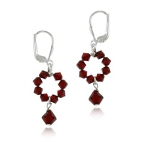 Sterling Silver and Red Swarovski Crystallized Elements Open Circle Drop Leverback Earrings Sterling Silver and Red Swarovski Crystallized Elements Open Circle Drop Leverback Earrings