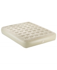Every great adventure begins with a great night's sleep! Aerobed's queen air mattress sets you up for a restful slumber with an incredibly soft flocked surface that keeps sheets in place, an extra-high construction with ultra-supportive coils, a built-in pillow for at-home luxury and a quick inflation time of less than one minute. Every great adventure begins with a great night's sleep! Aerobed's queen air mattress sets you up for a restful slumber with an incredibly soft flocked surface that keeps sheets in place, an extra-high construction with ultra-supportive coils, a built-in pillow for at-home luxury and a quick inflation time of less than one minute.