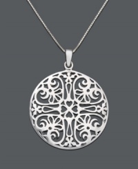 You're a multifaceted woman, and your jewelry should be too. This artistic circle pendant by Giani Bernini features an intricate scrolling design in sterling silver. Approximate length: 18 inches. Approximate drop: 1-1/2 inches. You're a multifaceted woman, and your jewelry should be too. This artistic circle pendant by Giani Bernini features an intricate scrolling design in sterling silver. Approximate length: 18 inches. Approximate drop: 1-1/2 inches.