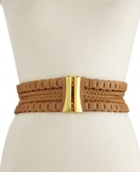 Go for an ultra-hourglass look with this beautifully braided belt by Steve Madden. Complete with a glam gold-tone hook closure. Go for an ultra-hourglass look with this beautifully braided belt by Steve Madden. Complete with a glam gold-tone hook closure.