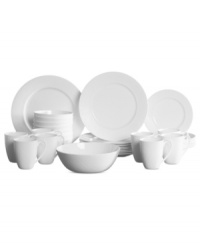 Texture replaces tone in the do-it-all Stanton dinnerware set from Mikasa. A timeless white glaze brightens fuss-free place settings and serving pieces that are as appropriate for entertaining as they are for every day. Texture replaces tone in the do-it-all Stanton dinnerware set from Mikasa. A timeless white glaze brightens fuss-free place settings and serving pieces that are as appropriate for entertaining as they are for every day.