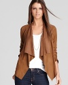 Rendered in supple leather, this draped MICHAEL Michael Kors jacket lends a chic finish to the most casual of looks.