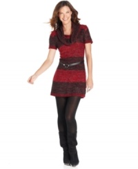 Create a cozy look with this belted sweater dress from Elementz! It looks really chic with tall boots and tights.
