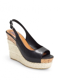 THE LOOKPeep toeAdjustable slingback strapPadded insoleCork and espadrille wedge, 4½ (115mm)Cork and espadrille platform, 1½ (40mm)Compares to a 3 heel(75mm)THE MATERIALLeather upperLeather liningRubber soleORIGINImported THE LOOKPeep toeAdjustable slingback strapPadded insoleCork and espadrille wedge, 4½ (115mm)Cork and espadrille platform, 1½ (40mm)Compares to a 3 heel(75mm)THE MATERIALLeather upperLeather liningRubber soleORIGINImported