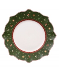 Play up the fun with the Toy's Delight dinner plates from Villeroy & Boch. Fine porcelain in a playfully ruffled shape is trimmed with intricate patterns, classic toys and festive decorations to create a magical holiday setting. Play up the fun with the Toy's Delight dinner plates from Villeroy & Boch. Fine porcelain in a playfully ruffled shape is trimmed with intricate patterns, classic toys and festive decorations to create a magical holiday setting.
