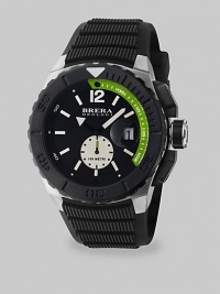 This incredible timepiece reflects meticulous craftsmanship and attention to detail, featuring a uni-directional bezel and rose-gold plated case offset by a vulcanized rubber strap for a strong, masculine finish.Quartz movementRound bezelWater resistant to 10ATMDate display at 3 o'clockSecond handStainless steel case: 48mm (1.89)Rubber strap braceletMade in Italy This incredible timepiece reflects meticulous craftsmanship and attention to detail, featuring a uni-directional bezel and rose-gold plated case offset by a vulcanized rubber strap for a strong, masculine finish.Quartz movementRound bezelWater resistant to 10ATMDate display at 3 o'clockSecond handStainless steel case: 48mm (1.89)Rubber strap braceletMade in Italy