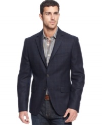 Confidently take care of business in this polished windowpane sport coat from Tallia. Confidently take care of business in this polished windowpane sport coat from Tallia.