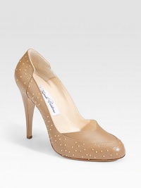 Decadent sparkle and intricate topstitching take the classic leather pump to a whole new level of chic.Self-covered heel 4 (100mm) Point-toe Golden stud accents Tonal topstitching Leather lining and sole Padded insole Made in Italy Decadent sparkle and intricate topstitching take the classic leather pump to a whole new level of chic.Self-covered heel 4 (100mm) Point-toe Golden stud accents Tonal topstitching Leather lining and sole Padded insole Made in Italy