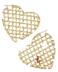 Love actually. Hearts are a perennially popular jewelry motif, and RACHEL Rachel Roy interprets them as funky, fashionable drop earrings. Featuring an openwork fence design, they're crafted in gold tone mixed metal. Approximate drop: 2-1/2 inches. Love actually. Hearts are a perennially popular jewelry motif, and RACHEL Rachel Roy interprets them as funky, fashionable drop earrings. Featuring an openwork fence design, they're crafted in gold tone mixed metal. Approximate drop: 2-1/2 inches.