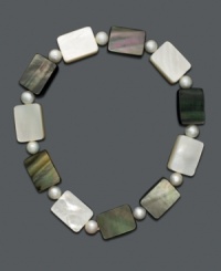 Juxtaposed shapes and a touch of shimmer. Bracelet features alternating cultured freshwater pearls (4-1/2 - 5 mm) and rectangular mother-of-pearl. Stretches to fit wrist. Approximate diameter: 2-1/2 inches.