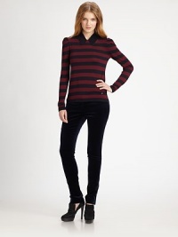 Sporty stripes and a faux collar decorate this fine-knit silk pullover.Faux collar detailShoulder gathersLong sleevesSilk/cottonDry cleanImportedModel shown is 5'10 (177cm) wearing US size Small. Sporty stripes and a faux collar decorate this fine-knit silk pullover.Faux collar detailShoulder gathersLong sleevesSilk/cottonDry cleanImportedModel shown is 5'10 (177cm) wearing US size Small.