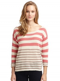 THE LOOKStripeblock designBoatneckThree-quarter length sleeves with turnback cuffsRibbed cuffs and hemTHE FITAbout 24 from shoulder to hemTHE MATERIALRamie/cottonCARE & ORIGINDry cleanImportedModel shown is 5'8 (172½cm) wearing US size Small. THE LOOKStripeblock designBoatneckThree-quarter length sleeves with turnback cuffsRibbed cuffs and hemTHE FITAbout 24 from shoulder to hemTHE MATERIALRamie/cottonCARE & ORIGINDry cleanImportedModel shown is 5'8 (172½cm) wearing US size Small.