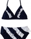 Flapdoodles Girls 7-16 Nautical Ruffle Two Piece Bikini, Navy/White, 7