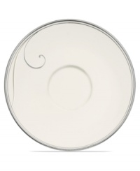 Fluid platinum scrolls glide freely throughout this beautiful fine china saucer from Noritake. Easy to match with any decor, the fresh and elegant Platinum Wave collection of dinnerware and dishes is a timeless look for fine dining or luxurious everyday meals. Fluid platinum scrolls glide freely throughout this beautiful fine china saucer from Noritake. Easy to match with any decor, the fresh and elegant Platinum Wave collection of dinnerware and dishes is a timeless look for fine dining or luxurious everyday meals.