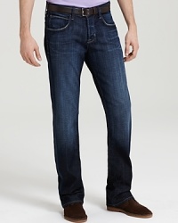 With a rich indigo wash with only slight fading along he legs and seat, the Clifton bootcut jean has all the makings of a classic. With a rich indigo wash with only slight fading along he legs and seat, the Clifton bootcut jean has all the makings of a classic.