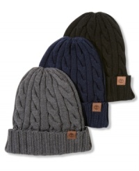 A watch cap that shows off this season's chunky cables and thick ribbing in a luxurious merino wool from Timberland. A watch cap that shows off this season's chunky cables and thick ribbing in a luxurious merino wool from Timberland.