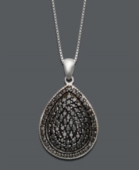 Add a dark and mysterious drop for an edgier look. Pear-shaped pendant features round-cut black diamonds (1 ct. t.w.) set in sterling silver. Approximate length: 18 inches. Approximate drop: 1 inch. Add a dark and mysterious drop for an edgier look. Pear-shaped pendant features round-cut black diamonds (1 ct. t.w.) set in sterling silver. Approximate length: 18 inches. Approximate drop: 1 inch.
