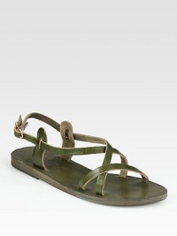 Secured by an adjustable slingback, soft leather straps intertwine in this classic gladiator design. Leather upperLeather lining and soleMade in GreeceOUR FIT MODEL RECOMMENDS ordering true whole size; ½ sizes should order the next whole size up. Secured by an adjustable slingback, soft leather straps intertwine in this classic gladiator design. Leather upperLeather lining and soleMade in GreeceOUR FIT MODEL RECOMMENDS ordering true whole size; ½ sizes should order the next whole size up.