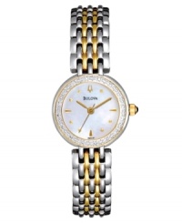 Dazzling diamond accents lend an air of brilliance to this darling watch from Bulova. Dazzling diamond accents lend an air of brilliance to this darling watch from Bulova.