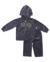 Get him geared up for an active day in this sporty hoodie and pant set from Nike. Get him geared up for an active day in this sporty hoodie and pant set from Nike.