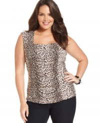 A ruched front lends a flattering line to Style&co.'s sleeveless plus size top-- wear it alone or as a layer. A ruched front lends a flattering line to Style&co.'s sleeveless plus size top-- wear it alone or as a layer.