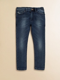 An everyday essential for your little man in a five-pocket style, slightly faded with whiskers in a slim-fitting silhouette.Snap closureWaistband with belt loopsZip flyFive-pocket style69% cotton/29% polyester/2% spandexMachine washImported An everyday essential for your little man in a five-pocket style, slightly faded with whiskers in a slim-fitting silhouette.Snap closureWaistband with belt loopsZip flyFive-pocket style69% cotton/29% polyester/2% spandexMachine washImported