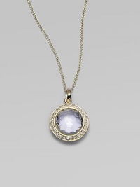 From the Lollipop Collection. Shimmer within shimmer, from a faceted clear quartz, framed in diamonds, hanging on a graceful chain. Clear quartz Diamonds, 0.14 tcw 18k yellow gold Chain length, about 16 with 2 extender Pendant diameter, about ½ Lobster clasp Imported