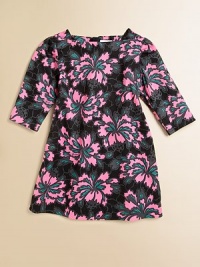 A graphic lily print shines in this pretty shift rendered in beautiful cotton sateen.Square necklineThree-quarter sleevesConcealed back zip closureCottonHand washMade in USA of imported fabric A graphic lily print shines in this pretty shift rendered in beautiful cotton sateen.Square necklineThree-quarter sleevesConcealed back zip closureCottonHand washMade in USA of imported fabric