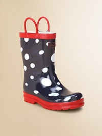 She'll love stomping in puddles when she pulls on these adorable rubber boots with a soft jersey lining, snowballs and handles for easy on and off.Rubber upperCotton liningRubber soleImported